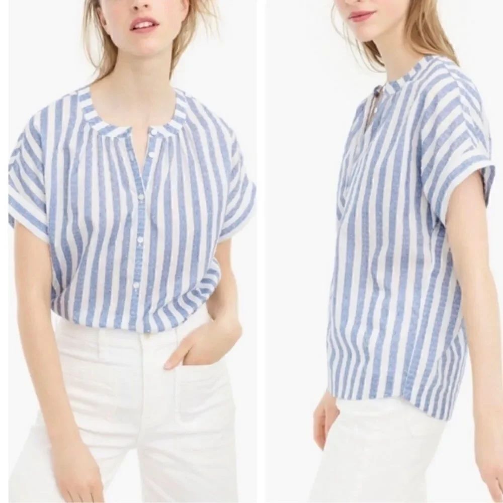 J. Crew Point Sur Stripe Short Sleeve Popover Top